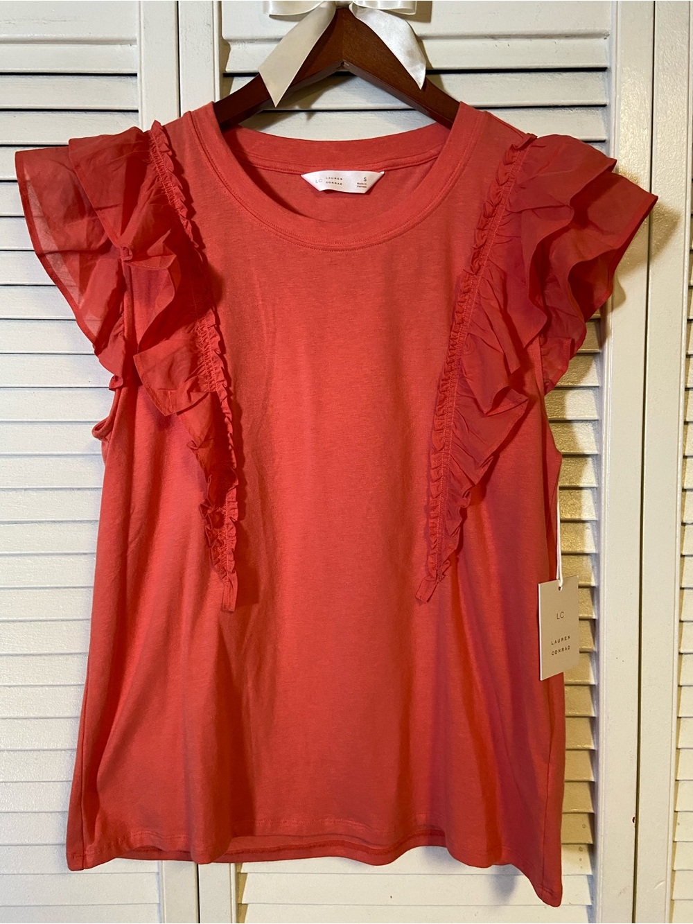 LC Lauren Conrad Coral Pink Ruffle Sleeve Tank